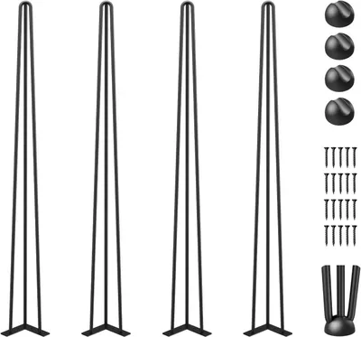 Produktbild von Happybuy Haarnadel Tischbein 36 Zoll 91,5 cm, Tischbeine Metall Schwarz 4 Stücke, Möbelfüße verstellbar austauschbare DIY,Hairpin Leg Kohlenstoffstahl, mit 4 Gummibodenfüße