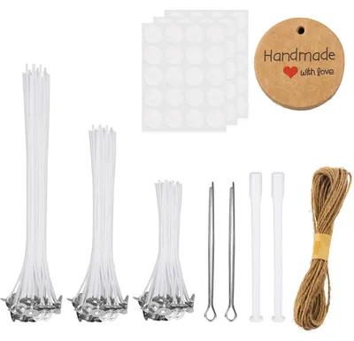Zdjęcie produktu dla Zestaw 60 sztuk knotów do świec, 3 rozmiary (10/15/20 cm), wykonane z bawełny, idealne do samodzielnego tworzenia świec