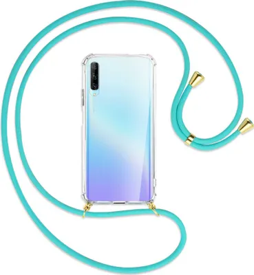 Produktbild von Handykette Backcover-Schutzhülle mit Band (Metall goldfarben) für Huawei P Smart Pro 2019 - türkis