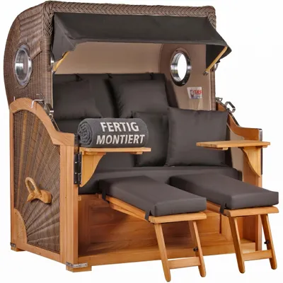 Produktbild von Strandkorb Baltikum Teak PE Grey 2,5 Sitzer Volllieger mit Bullaugen