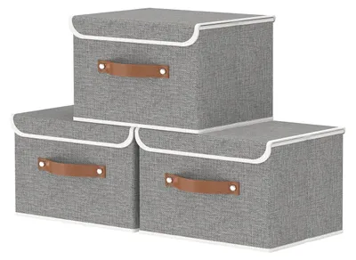Produktbild von 3-teiliges, faltbares Aufbewahrungskorb-Set, dekorative Aufbewahrungsbox mit Deckel, Kleiderschrank-Organizer für Kleidung