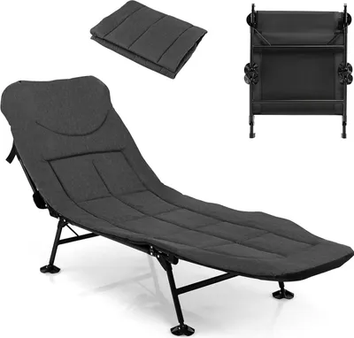Produktbild von KOMFOTTEU Klappbares Campingbett, Karpfenliege mit 6-Fach Verstellbarer Rückenlehne & Abnehmbarer Matratze, 194 x 66 x 29 cm, Grau