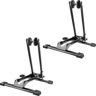 Produktbild von 2x WELLGRO Fahrradständer - für Vorderrad oder Hinterrad, Stahl, schwarz, platzsparend zusammenklappbar