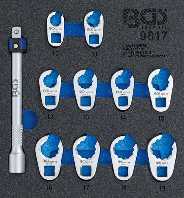 Produktbild von BGS 9817 Werkstattwageneinlage 1/6 Hahnenfußschlü ssel-Satz, SW 10 - 19 mm, 10 mm (3/8"), 11-tlg.