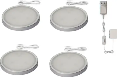 Produktbild von LED Unterbauleuchten 4er Set Licht Puck Leuchte Möbelanbauleuchte extra flach, 4x1,2W 480lm 3000K