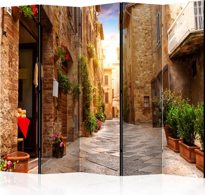 Produktbild von 5-teiliger Einseitiger Vlies Paravent - Colourful Street in Tuscany II 225x172 cm Städte d-B-0077-z-c