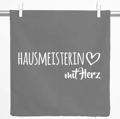 Produktbild von Huuraa Kissenbezug Hausmeisterin mit Herz 40x40cm Steel Grey Baumwolle Dekokissenbezug Geschenkidee