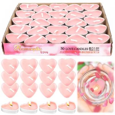 Herz-Teelichter rosa, 50 Stück, romantische Dekoration