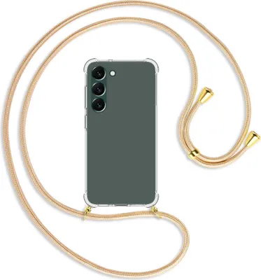 Produktbild von Handykette Backcover-Schutzhülle mit Band (Metall goldfarben) für Samsung Galaxy S23 Plus - Goldkordel