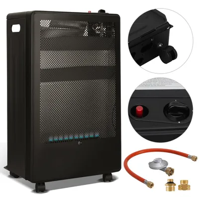 Obrázek produktu pro Mobilní plynový ohřívač Vigevee Blue Flame, 2200 W/3800 W, s regulátorem tlaku a hadicí, 5 otočných koleček, včetně 2 adaptérů pro zásuvku EU