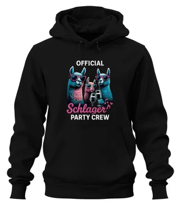 Obrázok produktu pre Schlager Party Crew Oficiálna mikina s kapucňou Alpaca Llama Prosecco Music Fanclub Uni, čierna, 3XL