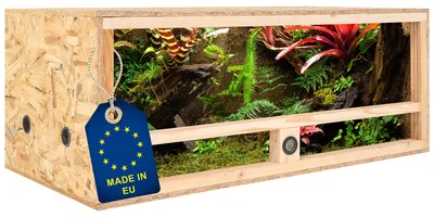 Produktbild von ITA Holz Terrarium 100x50x40 cm mit Seitenbelüftung & Integriertem Hygrometer - Holzterrarium aus OSB-3 Platten - Terrarien für Reptilien, Schlangen, Amphibien - EU Produkt,