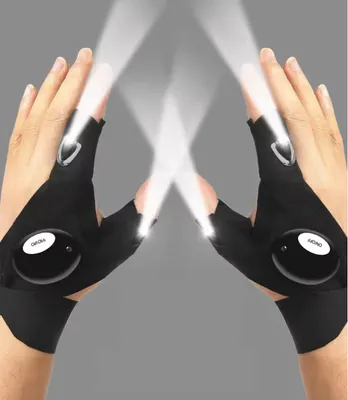 Produktbild von CHPN – Fingerloser Handschuh mit LED-Beleuchtung – Handschuh mit Lichtern – Arbeitshandschuh – Taschenlampe – Reparaturwerkzeug – 1 Paar – Schwarz