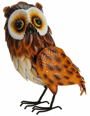 Image de HOWHOMELY | Décoration de jardin - Figurine de jardin - 37 cm - marron - métal - Objet décoratif - Chouette - pour le jardin