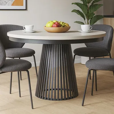 Produktbild von BEAUTYSOFA | Runder Ausziehbarer Tisch LUMI Ø 120–200 cm, Tisch für Esszimmer, Loft-Stil, Skandinavische, Schwarz/Kaschmir