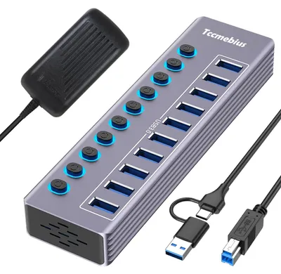Zdjęcie produktu dla Hub USB 3.0 z 10 portami, zasilaniem 36W i wskaźnikami LED