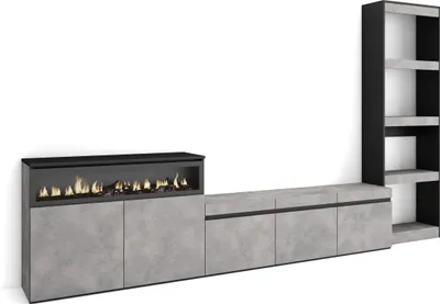 Immagine prodotto di COZY Mobile Soggiorno TV, 310x35x186cm, Per TV fino a 65, Camino elettrico, Cemento