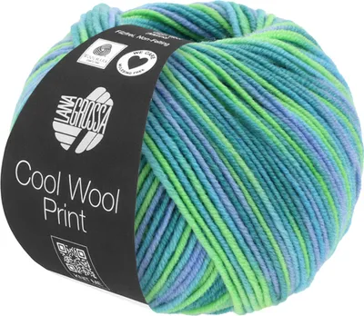 Obrázek produktu pro Lana Grossa COOL WOOL PRINT 50 g snadno udržovatelné pletací příze z extra jemné merino vlny 160 m barva 757 - tyrkysová/petrolejová/nebesky modrá/světle zelená
