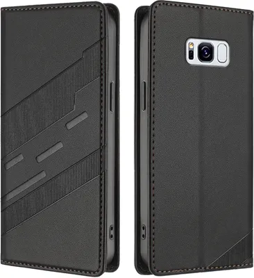 Produktbild von Hülle für Samsung Galaxy S8+, Kunstleder Brieftaschen Handyhülle mit Kartenfach und Standfunktion Schwarz