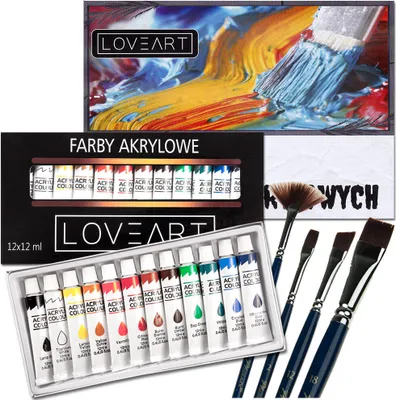 Immagine prodotto di Loveart colori acrilici 12x12ml, tela in blocco, set di pennelli