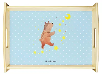 Produktbild von Mr. & Mrs. Panda Tablett Bär Träume - Blau Pastell - Geschenk, aus holz, Traumdeutung, Serviertablett, Servier, betttablett, Träumen, Teddy, Traum