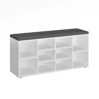 Produktbild von KOMTO Schuhbank mit Sitzfläche - Schuhregal Schuhschrank mit Sitzbank Flur Bank mit Stauraum Garderobenbank Sofia 104 x 50 x 30 cm Weiß