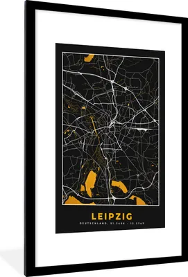 Produktbild von MuchoWow® Gerahmtes Poster Leipzig - Gold - Stadtplan - Deutschland - Karte 60x90 cm - Poster mit Schwarzem Bilderrahmen Wandposter Rahmen Foto Bilder - Dekoration - Wandposter Wohnzimmer - Hochwertig