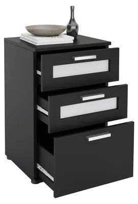 Produktbild von Nachttisch für Boxspringebtt Nachtschrank Nachtkommode MARIKE in schwarz, mit 3 Schubladen