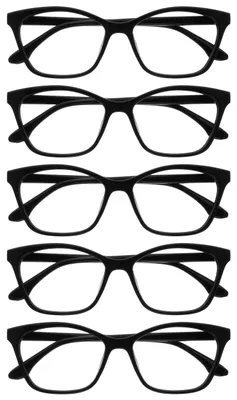 Produktbild von OPULIZE KAT Lesebrille - 5er-Pack - Cat-Eye Katzenaugen-Fassung - Schwarz - Herren & Damen - Federscharniere - RRRRR59-1 - +3.50