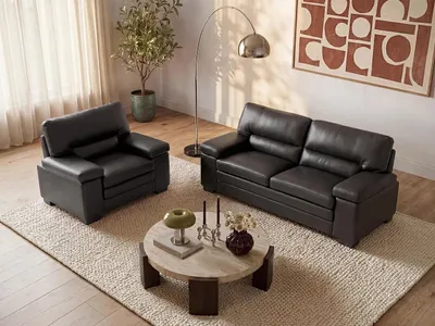 Produktbild von Couchgarnitur Leder 3+1 - Büffelleder - Schwarz - MIMAS