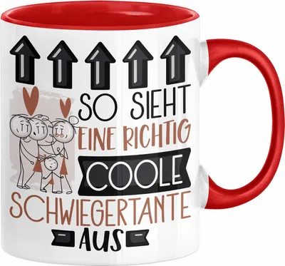Produktbild von Schwiegertante Geschenk Tasse Geschenkidee für Schwiegertante Geburtstag Weihnachten Spruch So Sieht Eine Richtig Coole Schwiegertante Aus Kaffee-Becher  (Rot)