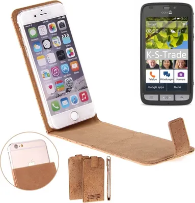 Produktbild von K-S-Trade Handy Hülle kompatibel mit doro Liberto 820 Kork-Hülle Flipstyle Case Schutz Hülle Kork Case Hülle Flip cover Klapphülle Tasche, braun