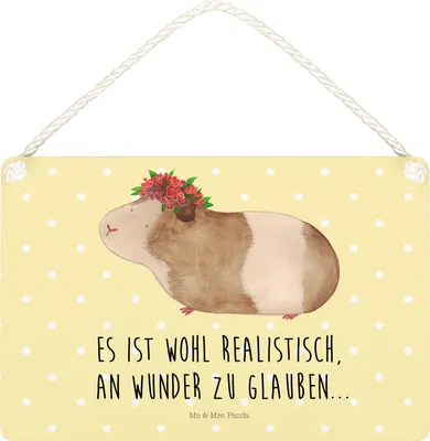 Produktbild von Mr. & Mrs. Panda Schild Meerschweinchen Weisheit DIN A5 - Gelb Pastell - Geschenk, Lustige Sprüche, Spruch, Türschild, wandtafel, holzbild, Motivation, Wunder, Wunderland