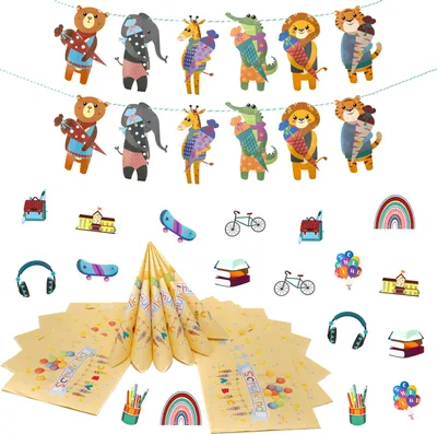 Produktbild von Oblique Unique Schuleinführung Schulanfang Einschulung Deko Set - Tier Girlande + 20 Servietten + Konfetti Schule