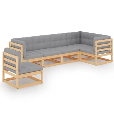 Image de vidaXL Ensemble salon de jardin 6 pièces avec coussins pin massif