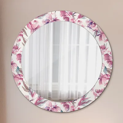 Produktbild von Modern Spiegel - Wandspiegel Design Wandmontage – Badspiegel mit Aufdruck - Rundspiegel - Pfingstrosen Blumen - Runder: Ø70cm