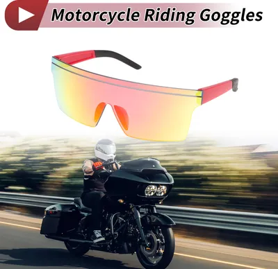 Produktbild von 1 Stück Motorradfahrbrille PC Fahrradsonnenbrille Rote Linse Roter Rahmen