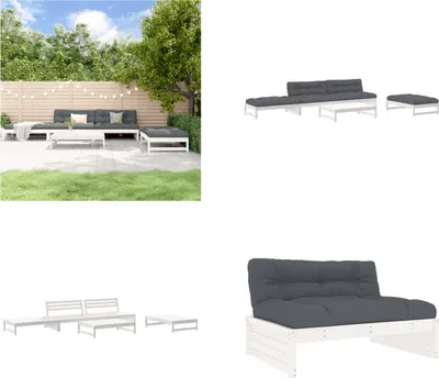 Image de vidaXL 5 pcs. Garden Lounge Set with Coussin White Massiv Wood - Garden Lounge Set - Garden Lounge Sets - Lounge Set - Outdoor Lounge Set