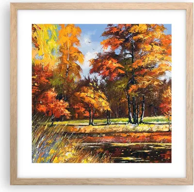 Produktbild von Gerahmtes Poster - Rahmen in heller Eiche - Park Herbst Wasser - 40x40 cm - Wand Bild - Wanddeko - Wandbilder - Wandposter - Bilderrahmen - Bilder - Kunstdruck - Wandbild - P2NAC40x40-3536