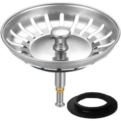 Produktbild von Abflussstopfen mit Sieb 81-82 mm, Edelstahl, Universell für Spülbecken, Knopfsteuerung