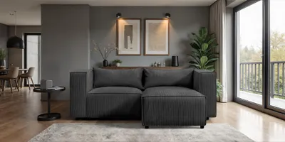 Zdjęcie produktu dla Narożnik w kształcie litery L Modulo, tkanina Lincoln, Czarny, Prawy