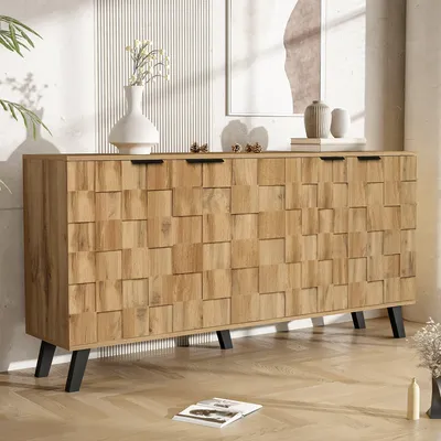 Produktbild von Sideboard Einzigartige Holzmaserung Haushaltsschrank mit 4 Türen 160,5 x 35,5 x 78 cm Mit verstellbaren Trennwänden, Anrichte für Wohnzimmer Esszimmer