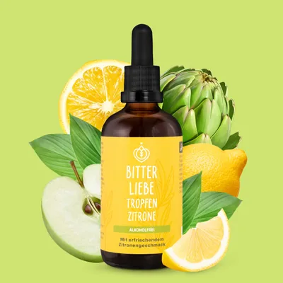 Produktbild von BitterLiebe Bitterstoffe Tropfen Zitrone alkoholfrei - 3x 100 ml