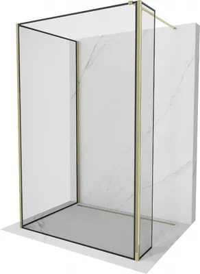 Produktbild von Mexen Kioto Duschwand Walk-in 140 x 90 x 40 cm, schwarzes Muster, gold - 800-140-090-221-50-70-040