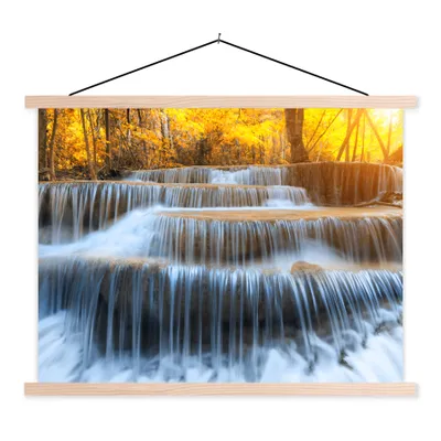 Produktbild von MuchoWow® Textilposter Wasserfall - Natur - Bäume - Herbst - Landschaft 40x30 cm mit holzfarbenen Rahmen - Bilder