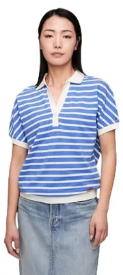 Produktbild von Tommy Hilfiger Damen Poloshirt Kurzarm Regular Fit, Rosa (Breton Ecru/Whimsy Pin