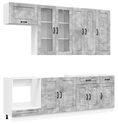 Image de vidaXL Ensemble de cuisine KALMAR, 8 pièces, gris béton, matériau de bois