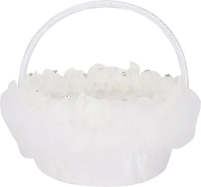 Image de Panier à fleurs léger et élégant pour fille de mariage avec panier à bonbons décoré en satin blanc