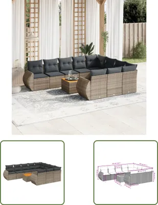 Produktbild von The Living Store 11-tlg. Garten-Sofagarnitur mit Kissen Grau Poly Rattan