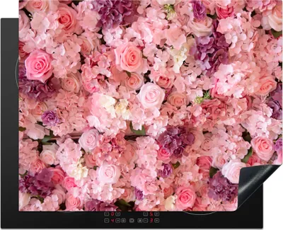 Produktbild von KitchenYeah© Herdabdeckplatte Blumen - Rosa - Rosen , 65x52cm, Küche Deko, Glaskeramikkochfeld Herdabdeckung, Abdeckplatte fùr Kochfeld
